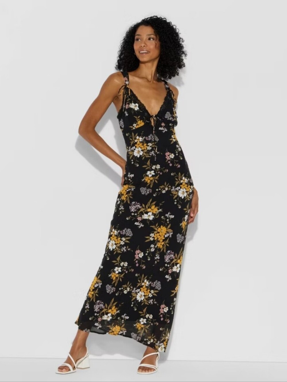 Wild Fable Lace Trim Maxi Empire Waist Dress Sleeveless